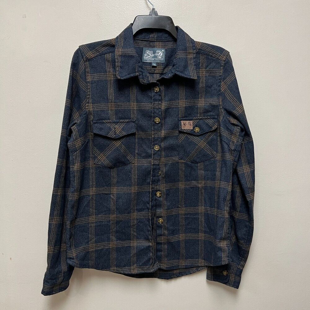 Firestone Walker Brewery Long Sleeve Button Shirt Women Plaid Flannel L Gray